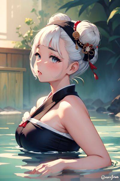 Anime Chubby Small Tits 50s Age Shocked Face White Hair Hair Bun Hair Style Dark Skin Watercolor Stage Close Up View Bathing Geisha 3669359785000957220 - AI Hentai - aihentai.co on pornintellect.com