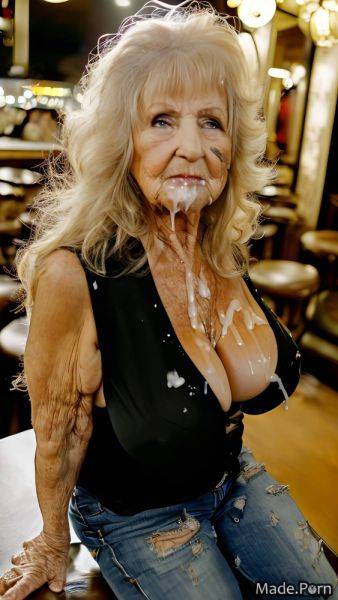 Woman made blonde sitting bar slutty bangs hair AI porn - made.porn on pornintellect.com