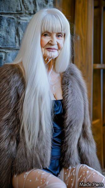 Caucasian looking at viewer made jacket portrait white hair woman AI porn - made.porn on pornintellect.com