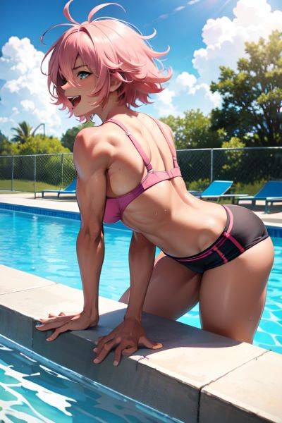 Anime Muscular Small Tits 30s Age Laughing Face Pink Hair Messy Hair Style Dark Skin Crisp Anime Pool Side View Bending Over Bra 3670013049617257811 - AI Hentai - aihentai.co on pornintellect.com