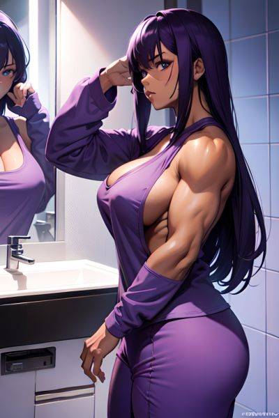 Anime Muscular Huge Boobs 18 Age Sad Face Purple Hair Messy Hair Style Dark Skin Cyberpunk Bathroom Side View T Pose Pajamas 3670059435659726960 - AI Hentai - aihentai.co on pornintellect.com