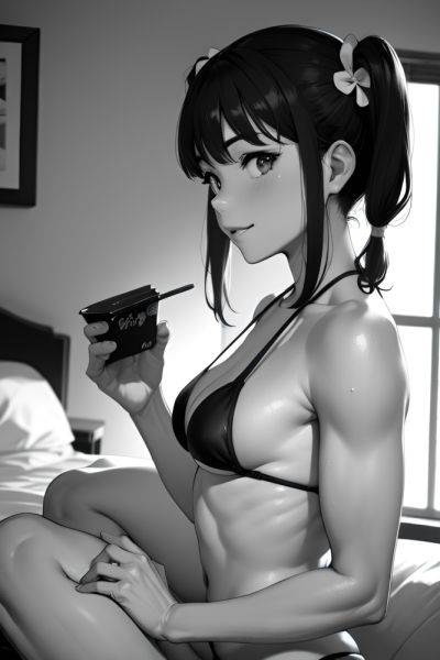Anime Muscular Small Tits 40s Age Happy Face Ginger Pigtails Hair Style Light Skin Black And White Bedroom Side View Eating Bikini 3670082628483383166 - AI Hentai - aihentai.co on pornintellect.com