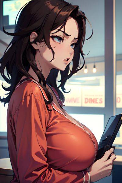 Anime Busty Huge Boobs 20s Age Angry Face Brunette Messy Hair Style Dark Skin Vintage Bar Side View Gaming Pajamas 3670148341483782973 - AI Hentai - aihentai.co on pornintellect.com
