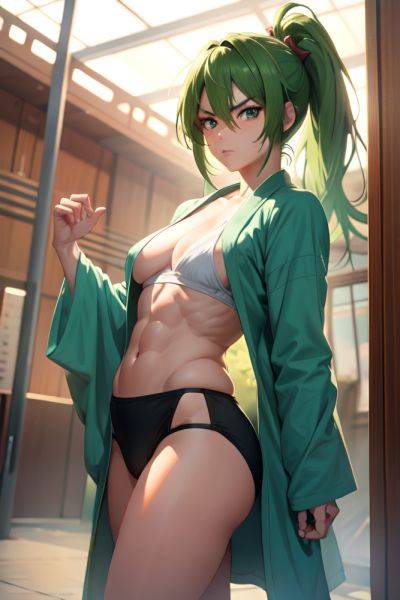 Anime Muscular Small Tits 30s Age Angry Face Green Hair Ponytail Hair Style Light Skin Cyberpunk Onsen Front View Working Out Bathrobe 3670159937418437111 - AI Hentai - aihentai.co on pornintellect.com