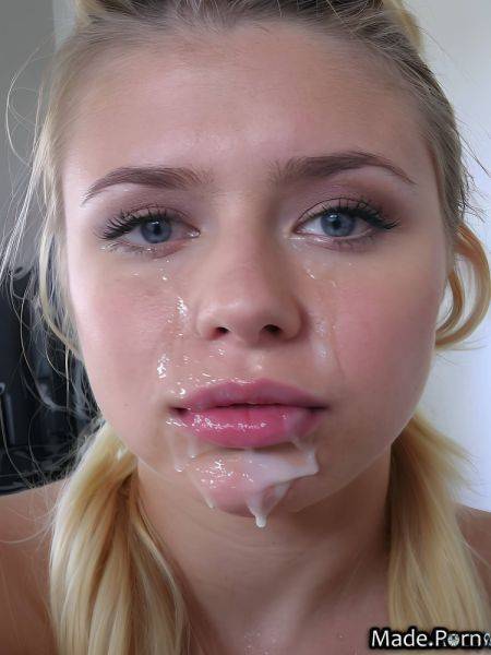 Blonde high ponytail babe bukkake open mouth close up looking at viewer AI porn - made.porn on pornintellect.com