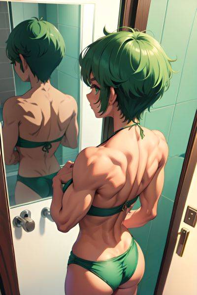 Anime Muscular Small Tits 30s Age Serious Face Green Hair Pixie Hair Style Dark Skin Vintage Bathroom Back View T Pose Bikini 3665761030197116355 - AI Hentai - aihentai.co on pornintellect.com