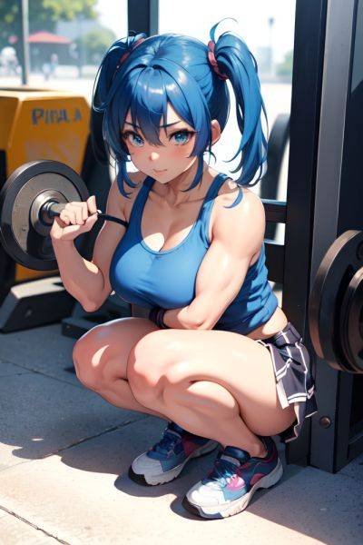 Anime Muscular Small Tits 20s Age Seductive Face Blue Hair Pigtails Hair Style Dark Skin Soft Anime Gym Close Up View Squatting Schoolgirl 3665807415330673046 - AI Hentai - aihentai.co on pornintellect.com