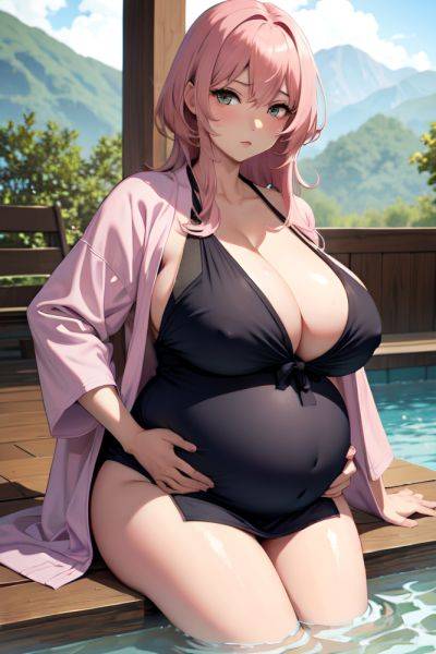 Anime Pregnant Huge Boobs 60s Age Serious Face Pink Hair Messy Hair Style Dark Skin Soft + Warm Onsen Front View Plank Bathrobe 3666135980316825502 - AI Hentai - aihentai.co on pornintellect.com