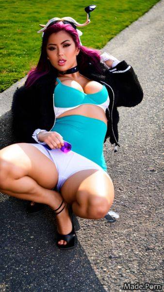 Glasses wood pantyhose purple hair long hair huge boobs cum on thigh AI porn - made.porn on pornintellect.com