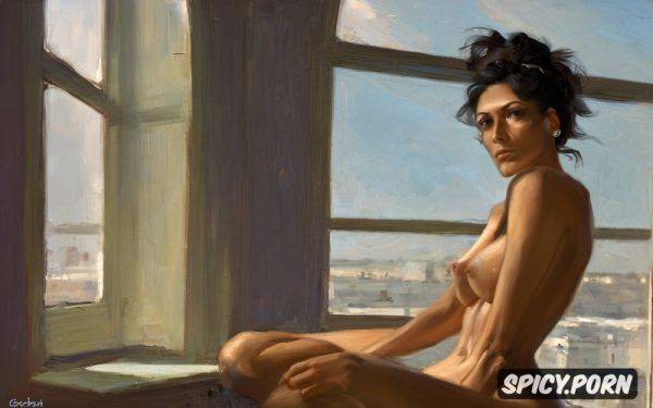 Elegante breast flat tummy ilya repin painting woman sitting on stool in kitchen and looking outside of window - spicy.porn on pornintellect.com