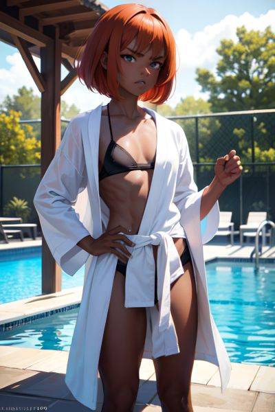 Anime Muscular Small Tits 20s Age Angry Face Ginger Bobcut Hair Style Dark Skin Film Photo Pool Front View T Pose Bathrobe 3666240349816138411 - AI Hentai - aihentai.co on pornintellect.com