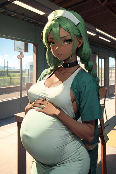 Anime Pregnant Small Tits 50s Age Serious Face Green Hair Braided Hair Style Dark Skin Charcoal Train Front View T Pose Nurse 3666166904612276332 - AI Hentai - aihentai.co on pornintellect.com