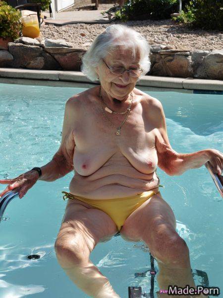 Bathing yellow skinny looking at viewer woman pool caucasian AI porn - made.porn on pornintellect.com