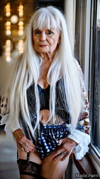 Woman looking at viewer 90 white hair made bangs hair cowgirl AI porn - made.porn on pornintellect.com