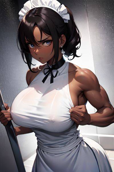 Anime Muscular Huge Boobs 20s Age Serious Face Brunette Pixie Hair Style Dark Skin Black And White Shower Close Up View Working Out Maid 3666402697789477797 - AI Hentai - aihentai.co on pornintellect.com