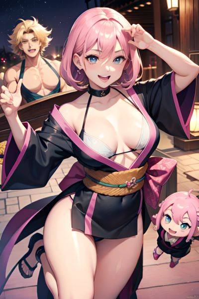 Anime Muscular Small Tits 80s Age Laughing Face Pink Hair Slicked Hair Style Dark Skin Charcoal Oasis Front View Jumping Kimono 3666704206273896621 - AI Hentai - aihentai.co on pornintellect.com
