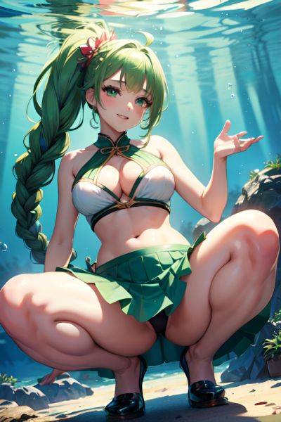 Anime Busty Small Tits 50s Age Seductive Face Green Hair Braided Hair Style Light Skin Illustration Underwater Close Up View Squatting Mini Skirt 3666808572204408979 - AI Hentai - aihentai.co on pornintellect.com