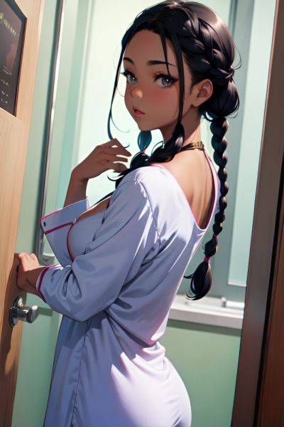 Anime Busty Small Tits 20s Age Pouting Lips Face Black Hair Braided Hair Style Dark Skin Watercolor Bathroom Back View T Pose Pajamas 3672552663678405805 - AI Hentai - aihentai.co on pornintellect.com