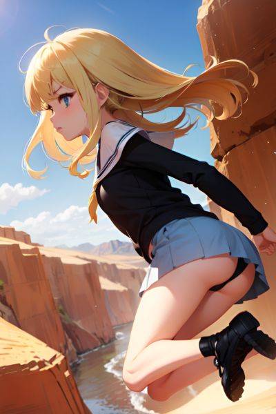 Anime Skinny Small Tits 60s Age Serious Face Blonde Bangs Hair Style Light Skin Soft Anime Desert Side View Jumping Schoolgirl 3672610646185009814 - AI Hentai - aihentai.co on pornintellect.com