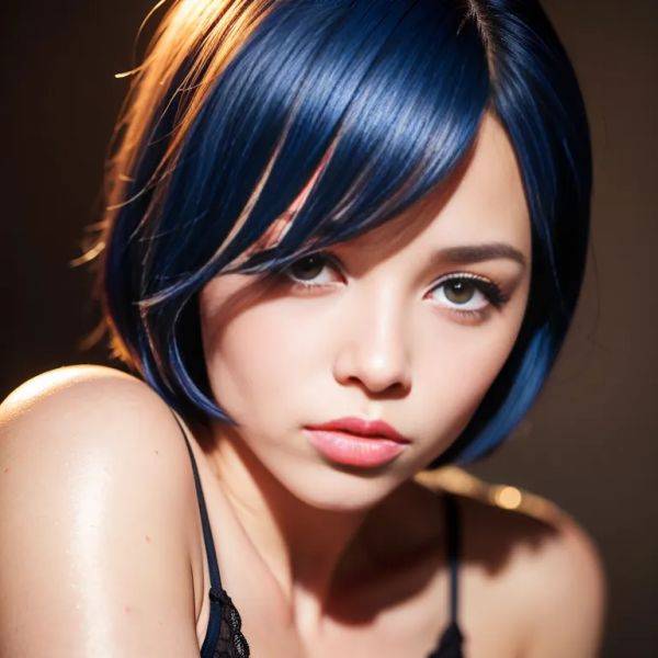 Woman,twenties,(RAW photo, best quality, masterpiece:1.1), (realistic, photo-realistic:1.2), ultra-detailed, ultra high res, physically-based rendering,short hair,bobcut,blue hair,(adult:1.5) - pornmake.ai on pornintellect.com