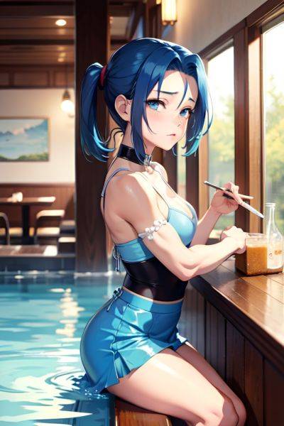 Anime Muscular Small Tits 20s Age Sad Face Blue Hair Slicked Hair Style Light Skin Soft + Warm Restaurant Side View Bathing Mini Skirt 3672699552049346864 - AI Hentai - aihentai.co on pornintellect.com
