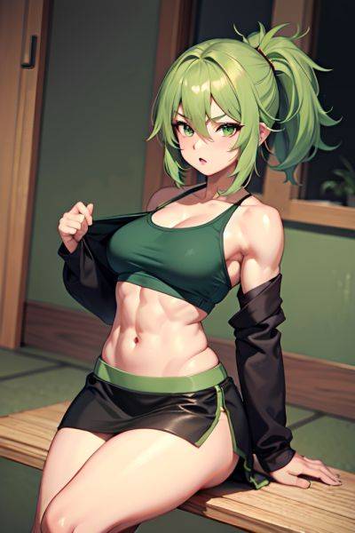 Anime Muscular Small Tits 40s Age Seductive Face Green Hair Messy Hair Style Light Skin Charcoal Party Front View Massage Mini Skirt 3672850305403408538 - AI Hentai - aihentai.co on pornintellect.com