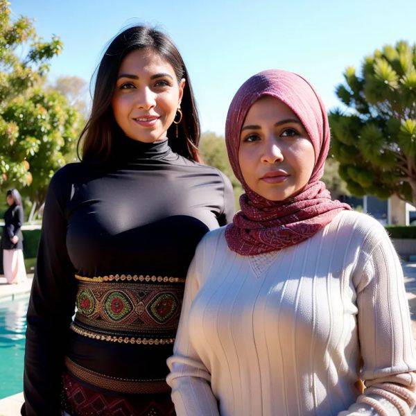 , Arabs,(2women:2),aging,(RAW photo, best quality, masterpiece:1.1), (realistic, photo-realistic:1.2), ultra-detailed, ultra high res, physically-based rendering,(adult:1.5) - pornmake.ai on pornintellect.com
