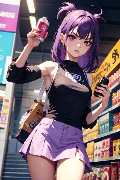 Anime Skinny Small Tits 70s Age Angry Face Purple Hair Messy Hair Style Light Skin Cyberpunk Grocery Close Up View Eating Mini Skirt 3673236851977350762 - AI Hentai - aihentai.co on pornintellect.com