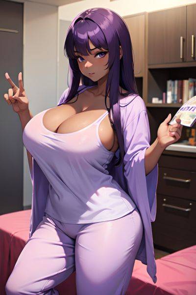 Anime Busty Huge Boobs 40s Age Sad Face Purple Hair Bangs Hair Style Dark Skin Charcoal Party Front View On Back Pajamas 3673267776212938601 - AI Hentai - aihentai.co on pornintellect.com