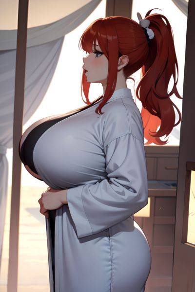 Anime Chubby Huge Boobs 20s Age Seductive Face Ginger Ponytail Hair Style Light Skin Black And White Tent Side View Working Out Bathrobe 3673302565448472173 - AI Hentai - aihentai.co on pornintellect.com