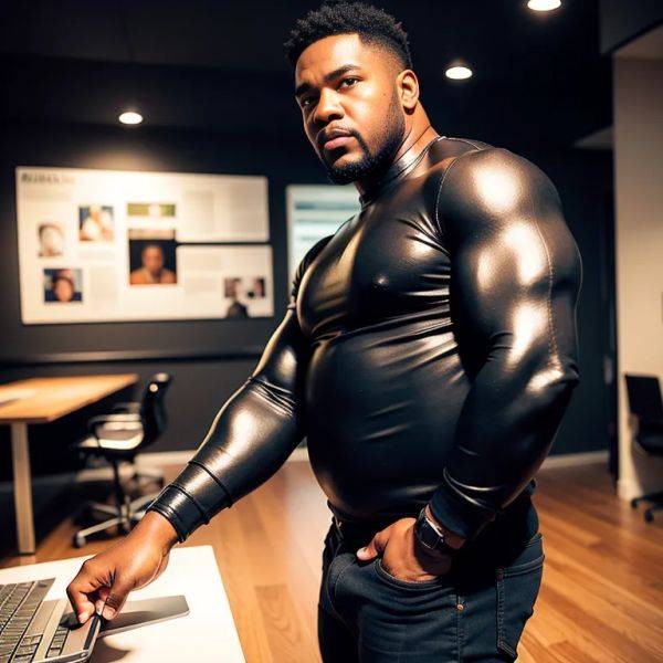 Black people, ,manly man,thirties,(RAW photo, best quality, masterpiece:1.1), (realistic, photo-realistic:1.2), ultra-detailed, ultra high res, physically-based rendering,fat,night,office,from side,full body,(adult:1.5) - pornmake.ai on pornintellect.com