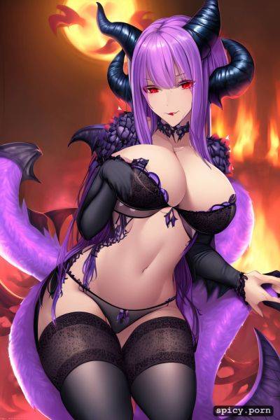 Purple hair highres nice natural boobs black demonic tail - spicy.porn on pornintellect.com