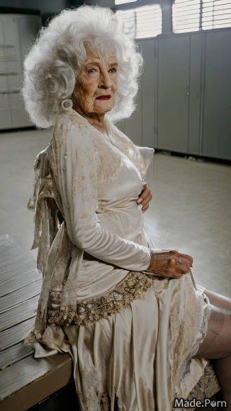 Long hair white hair caucasian wild afro sitting woman locker room AI porn - made.porn on pornintellect.com