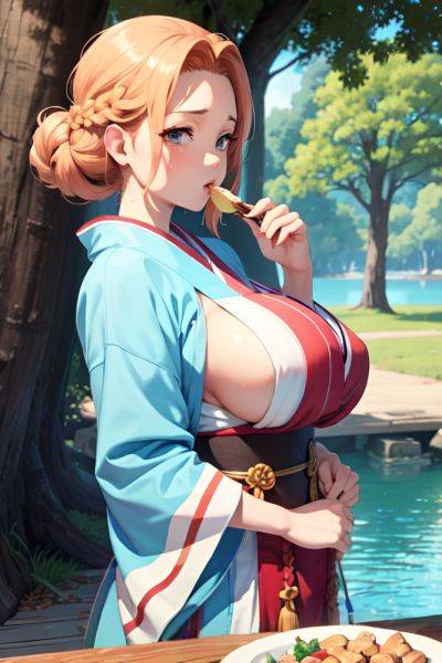 Anime Skinny Huge Boobs 50s Age Shocked Face Ginger Braided Hair Style Light Skin Soft Anime Lake Front View Eating Kimono 3673805076588300674 - AI Hentai - aihentai.co on pornintellect.com
