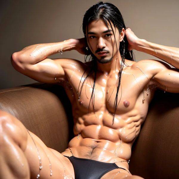 , japanese,manly man,twenties,(RAW photo, best quality, masterpiece:1.1), (realistic, photo-realistic:1.2), ultra-detailed, ultra high res, physically-based rendering,long hair,(wet hair:1.4),black hair,black - pornmake.ai - Japan on pornintellect.com