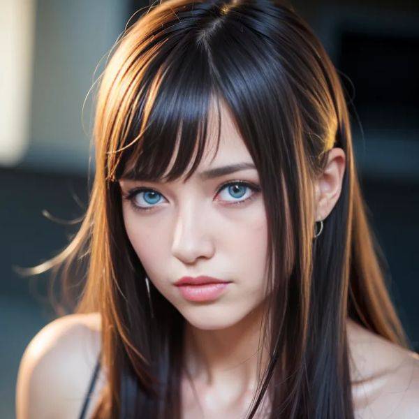 Woman,twenties,(RAW photo, best quality, masterpiece:1.1), (realistic, photo-realistic:1.2), ultra-detailed, ultra high res, physically-based rendering,long hair,hair behind ear,bangs,blue eyes,beautiful,crying,Looking at viewer,(adult:1.5) - pornmake.ai on pornintellect.com