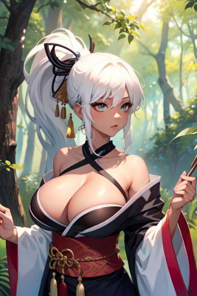 Anime Skinny Huge Boobs 20s Age Shocked Face White Hair Ponytail Hair Style Dark Skin Painting Forest Front View On Back Kimono 3674284394945180224 - AI Hentai - aihentai.co on pornintellect.com