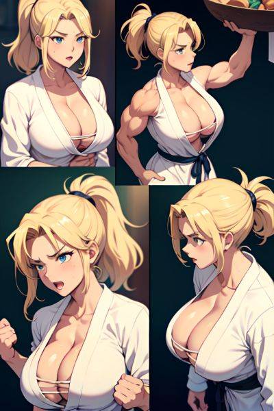 Anime Muscular Huge Boobs 40s Age Angry Face Blonde Ponytail Hair Style Light Skin Vintage Desert Side View Working Out Bathrobe 3674307587768874810 - AI Hentai - aihentai.co on pornintellect.com