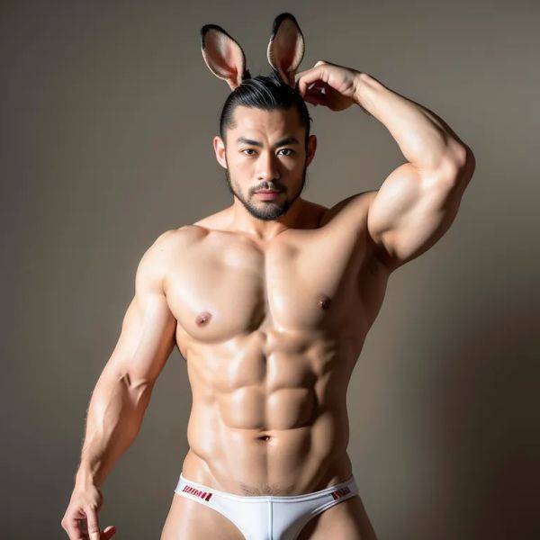 , japanese,manly man,twenties,(RAW photo, best quality, masterpiece:1.1), (realistic, photo-realistic:1.2), ultra-detailed, ultra high res, physically-based rendering,rabbit ears,(adult:1.5) - pornmake.ai - Japan on pornintellect.com