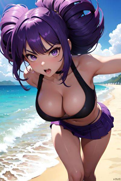 Anime Skinny Huge Boobs 18 Age Angry Face Purple Hair Bangs Hair Style Dark Skin Soft + Warm Beach Front View Jumping Mini Skirt 3674427417357864959 - AI Hentai - aihentai.co on pornintellect.com