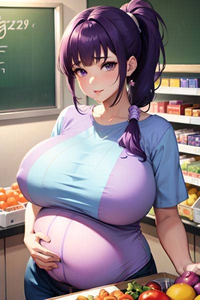 Anime Pregnant Huge Boobs 70s Age Pouting Lips Face Purple Hair Ponytail Hair Style Light Skin Soft + Warm Grocery Front View Gaming Teacher 3674543381012386690 - AI Hentai - aihentai.co on pornintellect.com