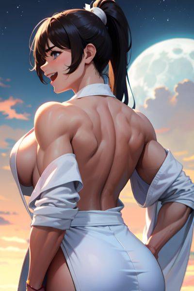 Anime Muscular Huge Boobs 18 Age Laughing Face Brunette Ponytail Hair Style Light Skin Charcoal Moon Back View On Back Bathrobe 3674566574299982443 - AI Hentai - aihentai.co on pornintellect.com