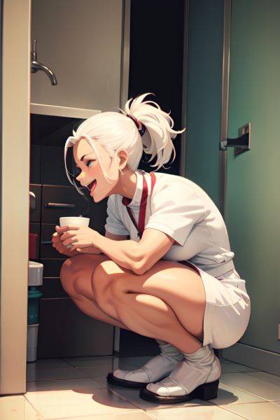 Anime Muscular Small Tits 20s Age Laughing Face White Hair Slicked Hair Style Dark Skin Watercolor Bathroom Side View Squatting Nurse 3674786906148554248 - AI Hentai - aihentai.co on pornintellect.com