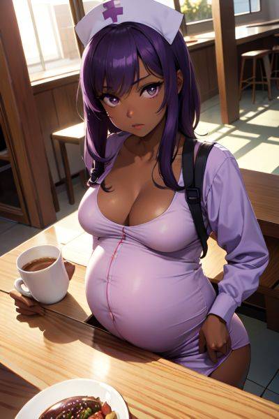 Anime Pregnant Small Tits 50s Age Serious Face Purple Hair Messy Hair Style Dark Skin Soft + Warm Cafe Close Up View T Pose Nurse 3674868081031564253 - AI Hentai - aihentai.co on pornintellect.com