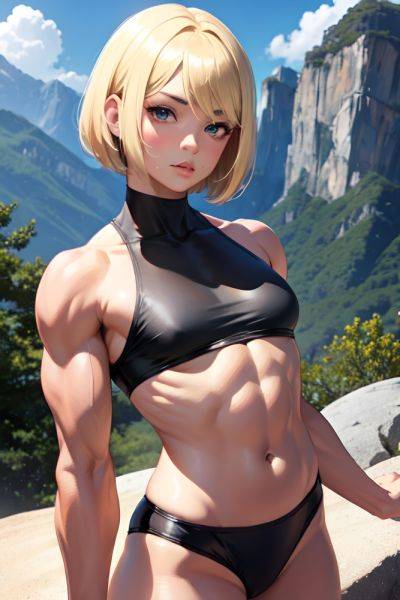Anime Muscular Small Tits 40s Age Pouting Lips Face Blonde Bobcut Hair Style Dark Skin Charcoal Mountains Front View Massage Teacher 3675138663487129246 - AI Hentai - aihentai.co on pornintellect.com