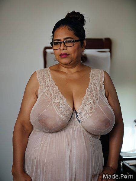 Standing 70 made hair bun glasses woman nightgown AI porn - made.porn on pornintellect.com