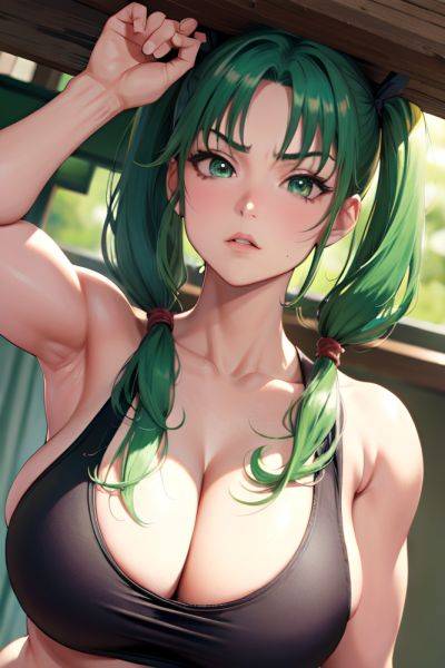 Anime Muscular Huge Boobs 70s Age Serious Face Green Hair Pigtails Hair Style Light Skin Warm Anime Cave Close Up View Working Out Teacher 3675320341093743754 - AI Hentai - aihentai.co on pornintellect.com