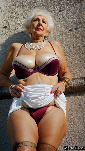 Sun tanning panty pull white white hair gigantic boobs red strappy heels AI porn - made.porn on pornintellect.com