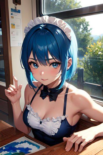 Anime Muscular Small Tits 20s Age Happy Face Blue Hair Bangs Hair Style Dark Skin Painting Train Close Up View Plank Maid 3675436305212425474 - AI Hentai - aihentai.co on pornintellect.com