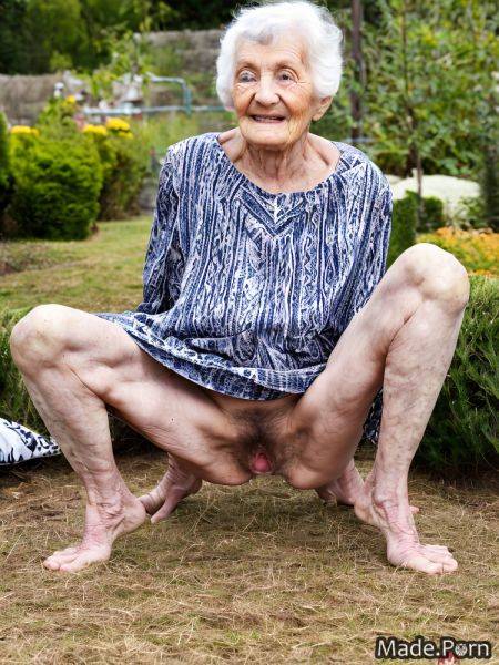 House garden looking at viewer nude white hair barefoot hairy caucasian AI porn - made.porn on pornintellect.com